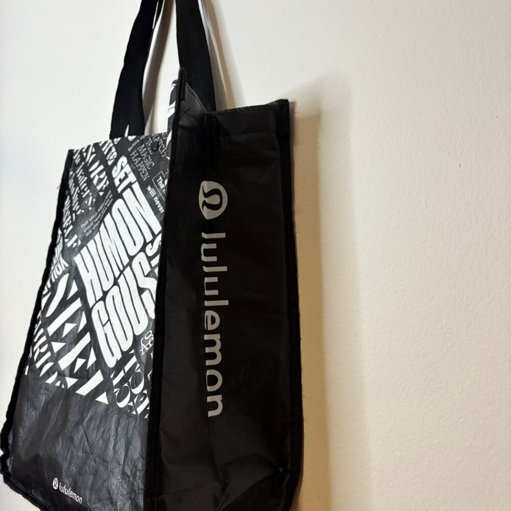 Lululemon Yoga Large Reusable Shopping Gift Bag Tote Black and White - Picture 3 of 6
